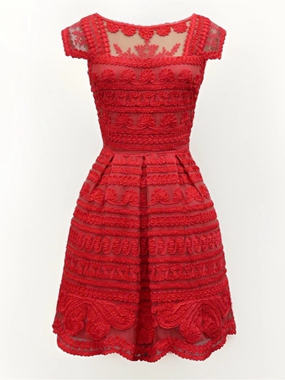 Anthropology Yoana Baraschi Coral Mesh Embroidered Floral Lace Fit & Flare Dress